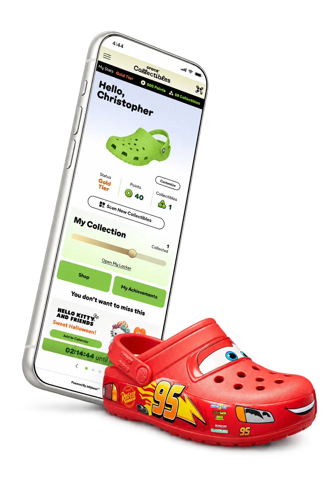 Crocs Collectibees mobile experience and Lightning McQueen clog