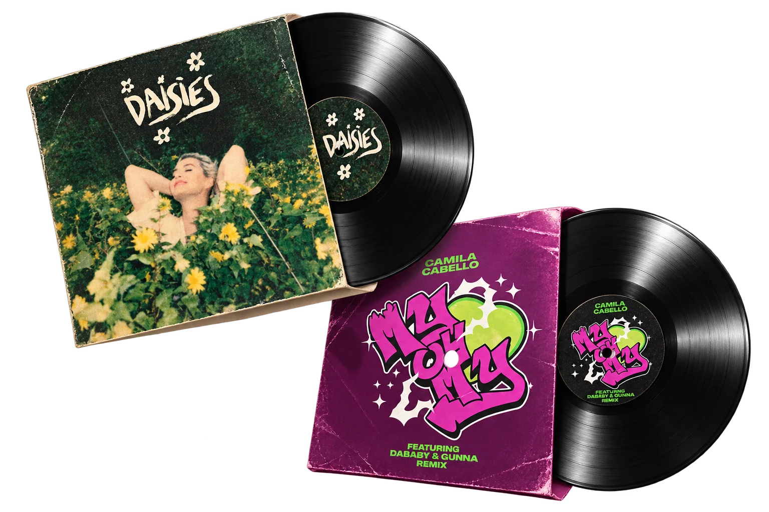 Katy Perry Daisies and Camila Cabello My Oh My printed vinyl records